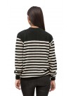  Black Contrast with White Striped, Long Sleeves, Crew Neckline Cashmere Pullover Sweater