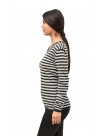 Black and White Contrast Striped Long Sleeves V-Neck Cashmere Pullover Sweater