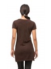 Brown Short Sleeves, Round Wide Neck Cashmere Pullover Sweater