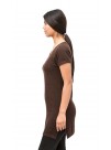 Brown Short Sleeves, Round Wide Neck Cashmere Pullover Sweater