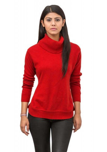 Venetian Red Long Sleeved Loose Cowl Neck Cashmere Slip-on Sweater 