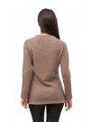 Beige Brown Long Sleeves V-Neck Cashmere Slip on Sweater