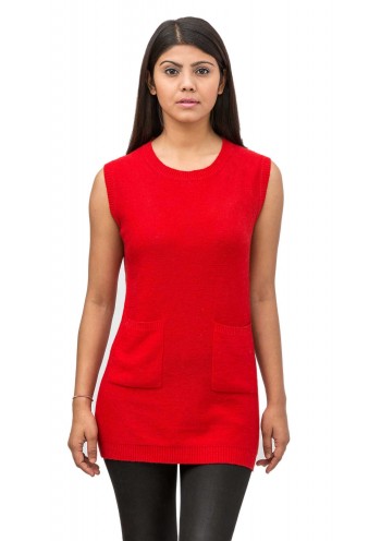 Saucy Red Sleeveless Pashmina/Cashmere Top