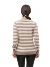 Gray and White Contrast Long Sleeve, Split  Button Neck Cashmere Pullover