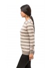 Gray and White Contrast Long Sleeve, Split  Button Neck Cashmere Pullover