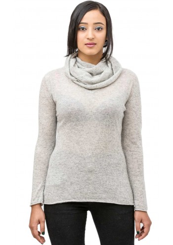 Light Gray Long Sleeved Infinity Cowlneck Cashmere Pullover Sweater