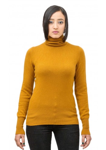 Saffron Yellow Long Sleeve,Turtle Neck Cashmere Pullover Sweater