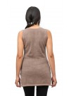 Brown Round Neck with  Split Collard Button Sleeveless Cashmere Pullover