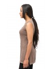 Brown Round Neck with  Split Collard Button Sleeveless Cashmere Pullover