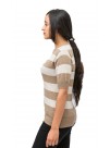 Brown & White Striped Short Sleeve Crew Neck Cashmere  Pullover Sweater