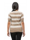 Brown & White Striped Short Sleeve Crew Neck Cashmere  Pullover Sweater