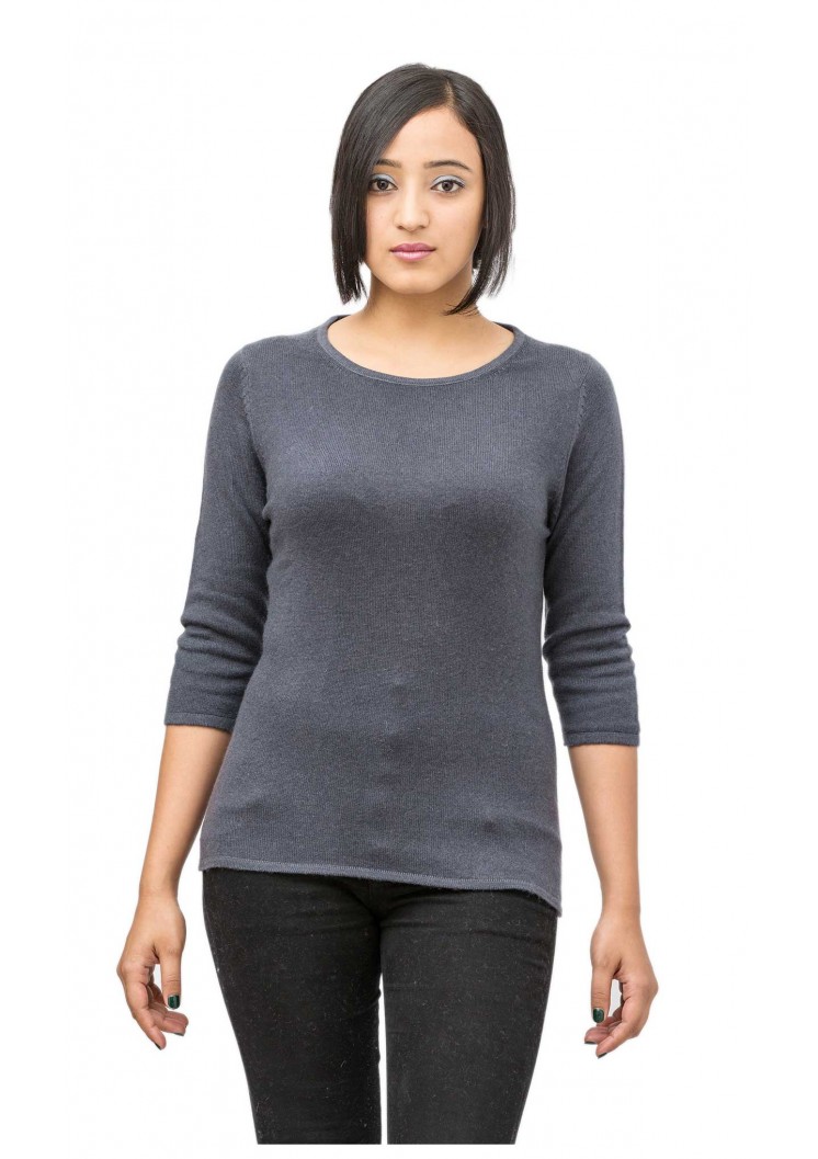 Charcoal Gray Long Sleeved Crew Neck Pashmina/Cashmere Pullover