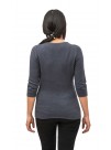 Three-Quarter Sleeves, Gray Crew Neck Cashmere Pullover 