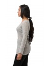 Gray, Long Sleeves, V-Neck line, Lightweight Cashmere Pullover Sweater