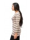 Brown and Beige Striped Long Sleeves Crew Neck Cashmere Pullover Sweater