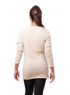 Beige White Striped Long Sleeved Crew Neck Cashmere Slip-on Sweater