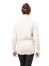 Pearl White Cable-Knit Long Sleeve, Mock- Neck Cashmere Pullover Sweater