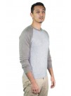 Men's Contrast  Natural Gray  & Merino White Cashmere Baseball Crew Neck Pullover Sweater