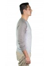 Men's Contrast  Natural Gray  & Merino White Cashmere Baseball Crew Neck Pullover Sweater