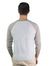 Men's Contrast  Natural Gray  & Merino White Cashmere Baseball Crew Neck Pullover Sweater