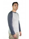 Contrast Gray Cashmere Baseball Crew Neck  Slip on Sweater with Classic Touch