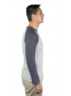 Contrast Gray Cashmere Baseball Crew Neck  Slip on Sweater with Classic Touch