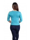 Blue Three- Quarter Sleeves V-Neck Cashmere Cardigan