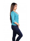 Blue Three- Quarter Sleeves V-Neck Cashmere Cardigan