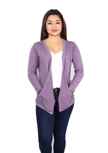 Purple Long Sleeved V-Neck Pashmina/Cashmere Cardigan