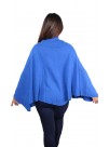 Royal Blue Turtle Neck Cashmere Slip-on Cape Poncho