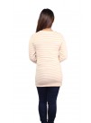 Contrast Beige White Striped Long Sleeved Crew Neck Cashmere Pullover Sweater 