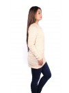 Contrast Beige White Striped Long Sleeved Crew Neck Cashmere Pullover Sweater 