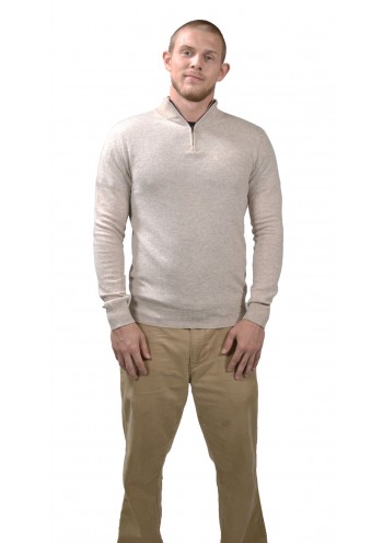 Modern Mock Neck, Off White Quarter-Zip Cashmere Pullover Sweater