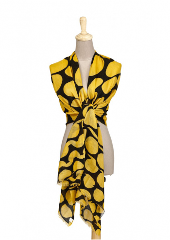 Tuscan Yellow Dot  with Black Outline Digital Print Cashmere Shawl