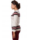 Three-Tone Striped Long Sleeves Crew Neckline Cashmere Slip on Sweater