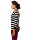 Black and White Striped Long Sleeves Crew Neck Cashmere  Slip-on Sweater 