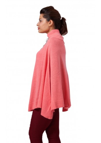 Euro Pink Turtle Neck Cashmere Slip-on Cape Poncho