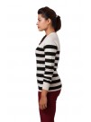 Black and White contrast-striped long sleeves Crew Neck  Cashmere Pullover Sweater