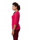 Pink  Three Quarter Sleeve, Drop Shoulder Cashmere Pullover Tee  