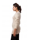 Beige White Striped Long Sleeved Crew Neck Cashmere Slip-on Sweater