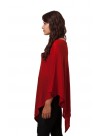 Red Cashmere Double V-Neck Cape Poncho, Lightweight 