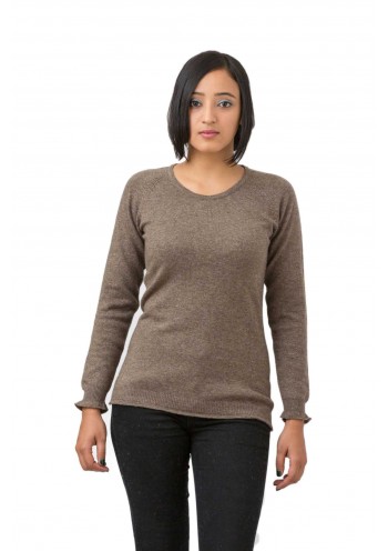 Brown Long Sleeves Crew Neckline Cashmere Slip om Sweater